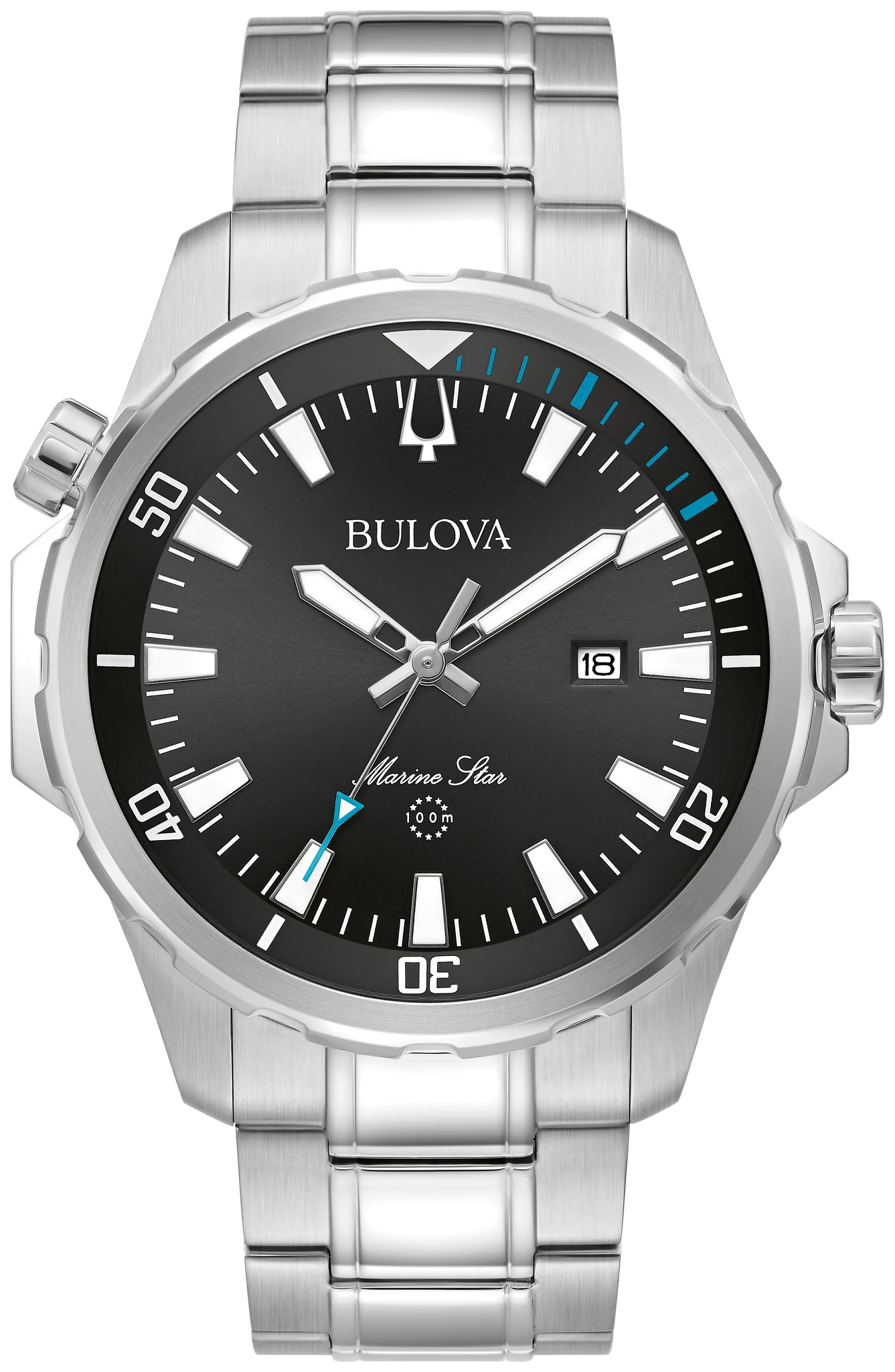Black Dial Stainless Steel Bracelet Marine Star 96B382 | Bulova